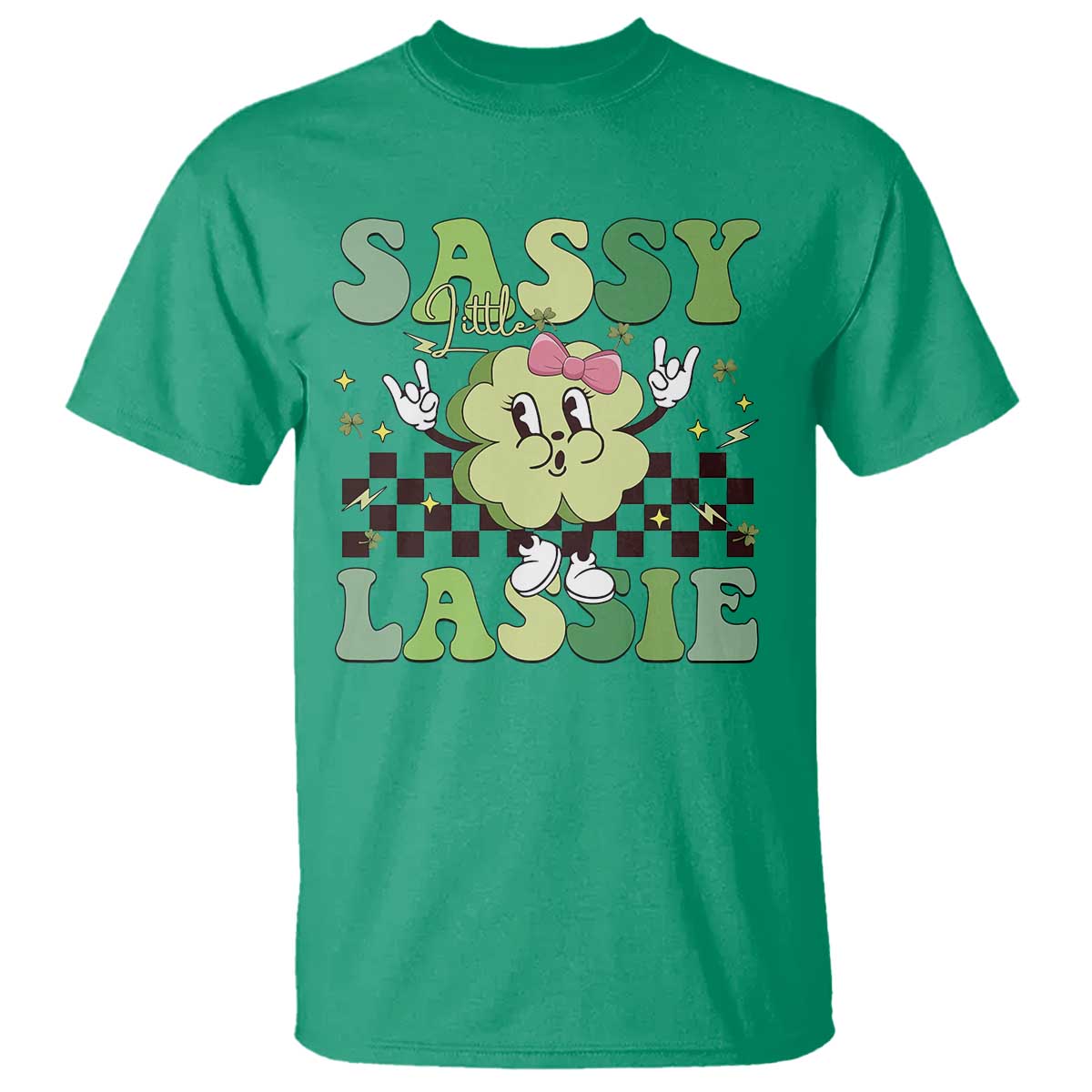 Funny St Patrick's Day Sassy Little Lassie T Shirt Retro Groovy Clover TS11 Irish Green Print Your Wear