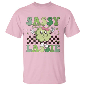 Funny St Patrick's Day Sassy Little Lassie T Shirt Retro Groovy Clover TS11 Light Pink Print Your Wear
