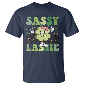 Funny St Patrick's Day Sassy Little Lassie T Shirt Retro Groovy Clover TS11 Navy Print Your Wear