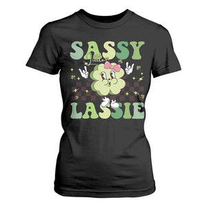 Funny St Patrick's Day Sassy Little Lassie T Shirt For Women Retro Groovy Clover TS11 Black Print Your Wear