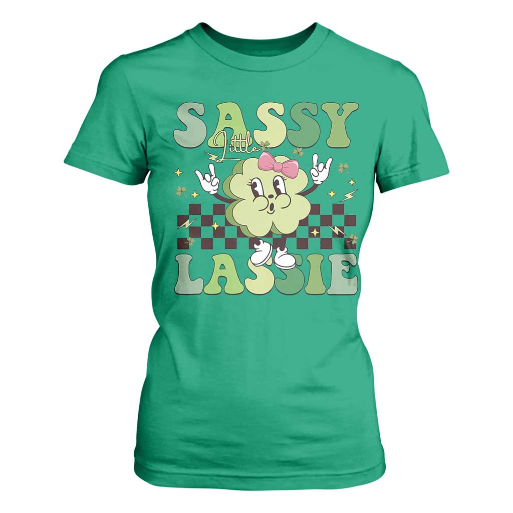 Funny St Patrick's Day Sassy Little Lassie T Shirt For Women Retro Groovy Clover TS11 Irish Green Print Your Wear