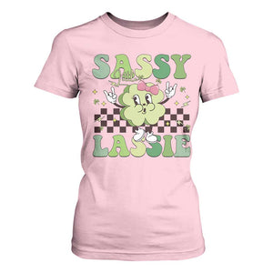 Funny St Patrick's Day Sassy Little Lassie T Shirt For Women Retro Groovy Clover TS11 Light Pink Print Your Wear