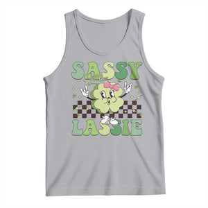 Funny St Patrick's Day Sassy Little Lassie Tank Top Retro Groovy Clover TS11 Athletic Heather Print Your Wear