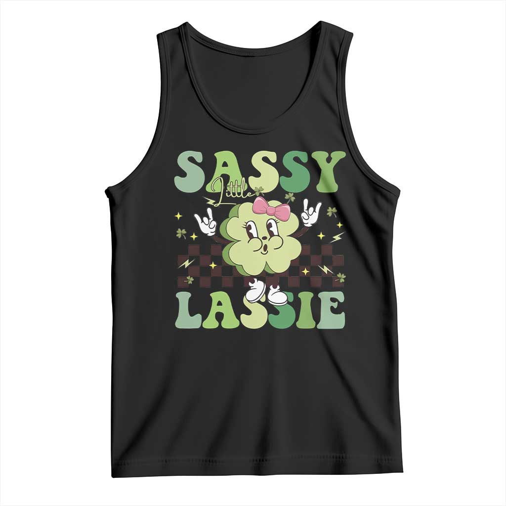 Funny St Patrick's Day Sassy Little Lassie Tank Top Retro Groovy Clover TS11 Black Print Your Wear
