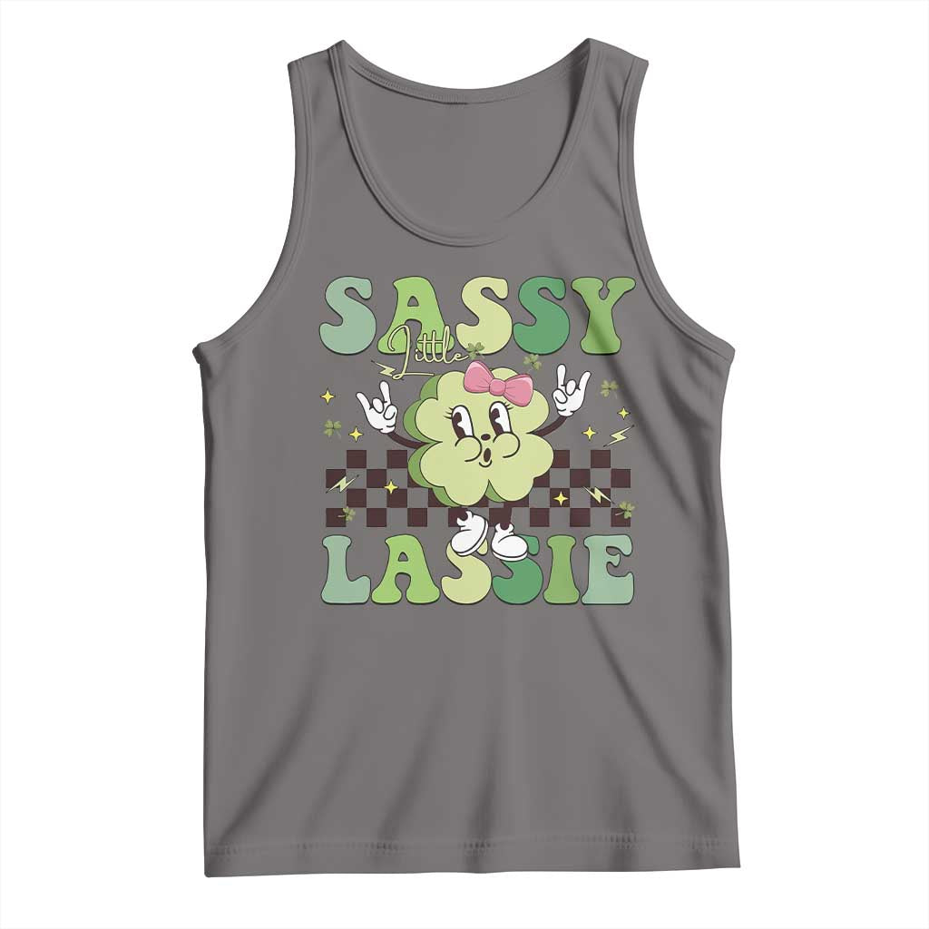 Funny St Patrick's Day Sassy Little Lassie Tank Top Retro Groovy Clover TS11 Deep Heather Print Your Wear
