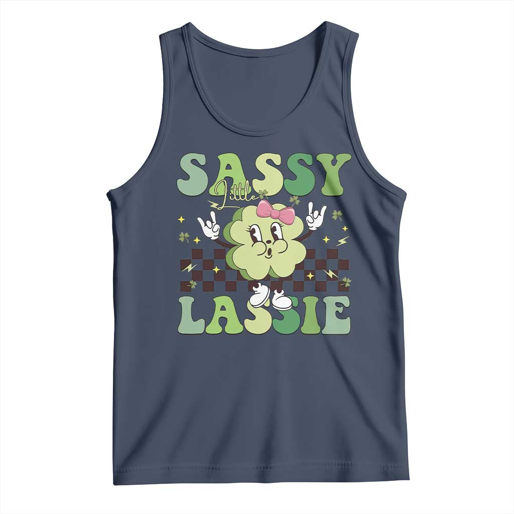Funny St Patrick's Day Sassy Little Lassie Tank Top Retro Groovy Clover TS11 Navy Print Your Wear