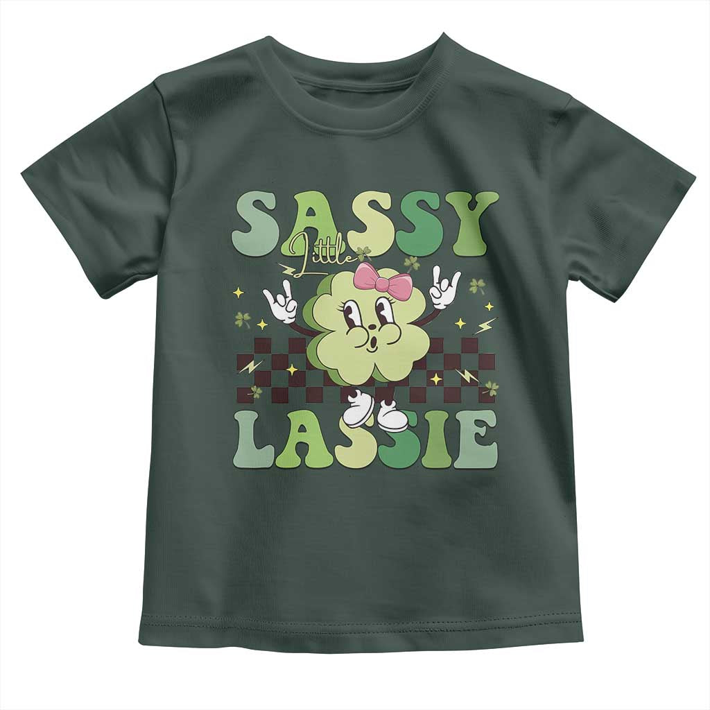 Funny St Patrick's Day Sassy Little Lassie Toddler T Shirt Retro Groovy Clover TS11 Dark Forest Green Print Your Wear