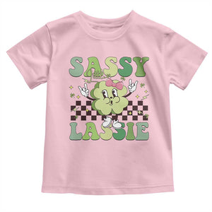 Funny St Patrick's Day Sassy Little Lassie Toddler T Shirt Retro Groovy Clover TS11 Light Pink Print Your Wear