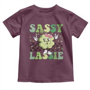 Funny St Patrick's Day Sassy Little Lassie Toddler T Shirt Retro Groovy Clover TS11 Maroon Print Your Wear