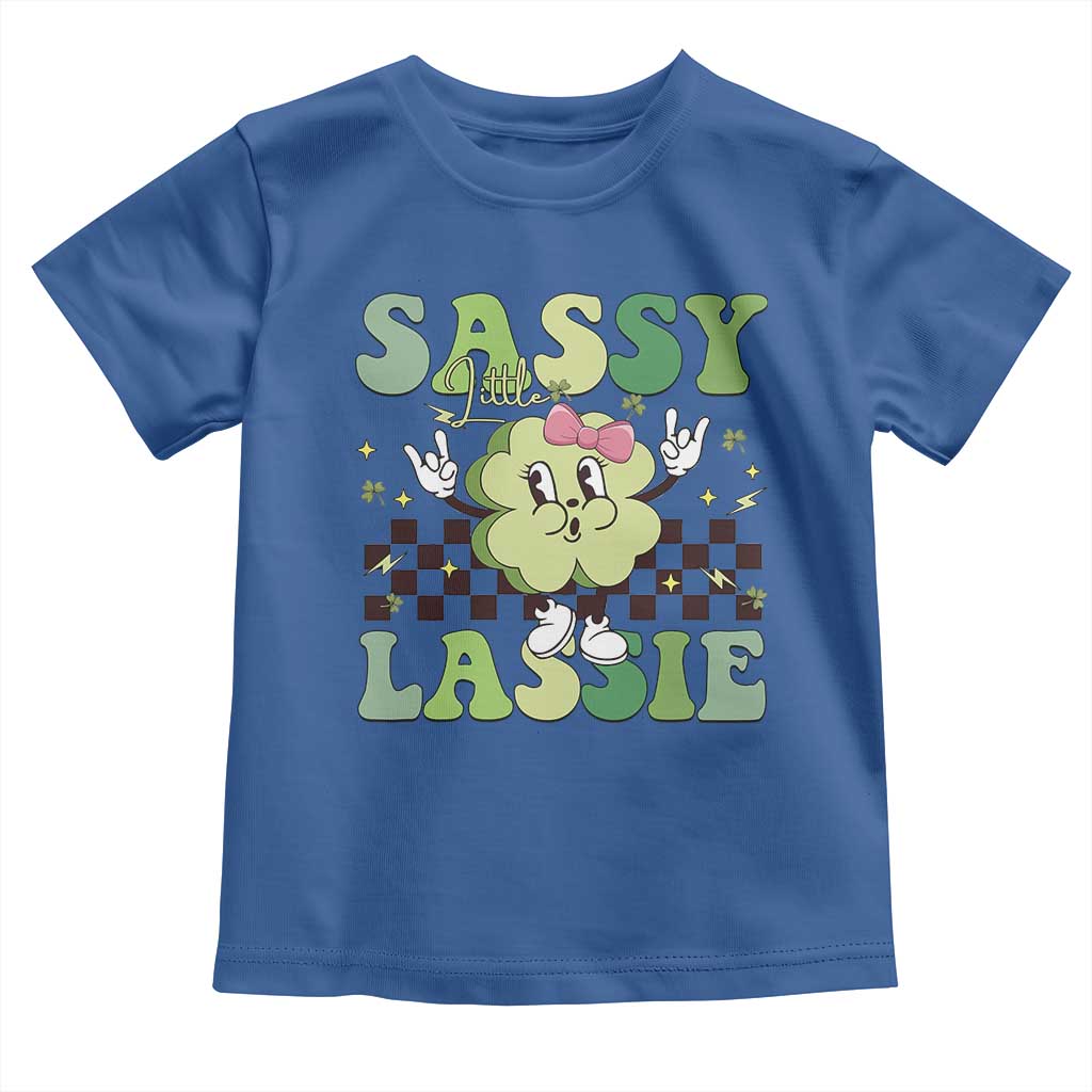 Funny St Patrick's Day Sassy Little Lassie Toddler T Shirt Retro Groovy Clover TS11 Royal Blue Print Your Wear
