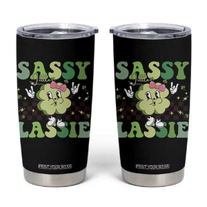 Funny St Patrick's Day Sassy Little Lassie Tumbler Cup Retro Groovy Clover TS11 Black Print Your Wear