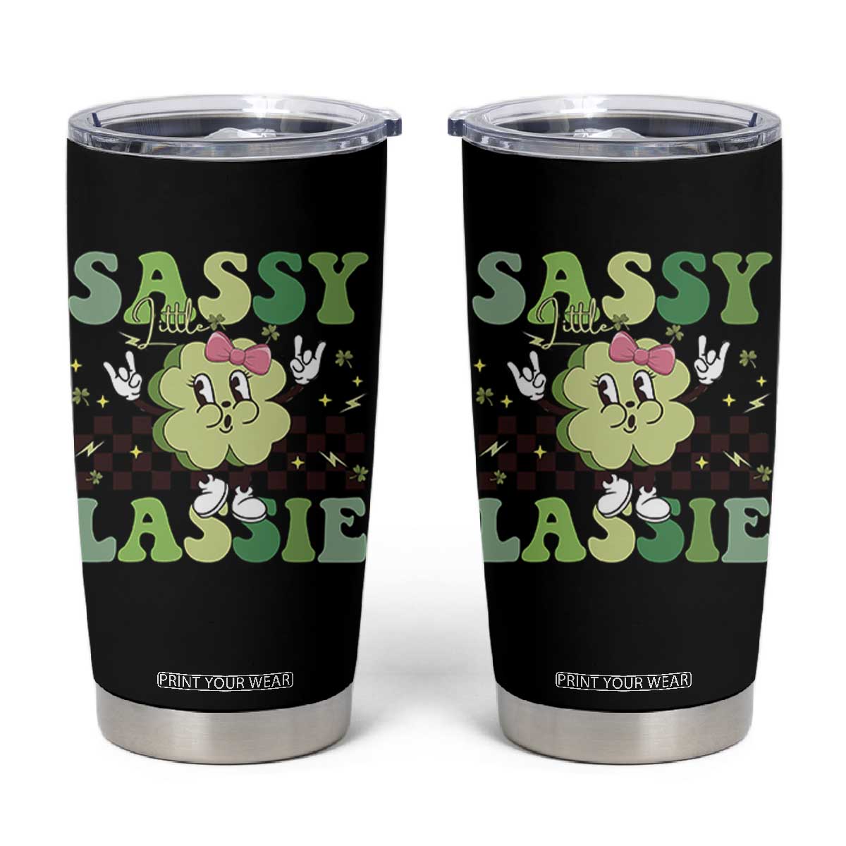 Funny St Patrick's Day Sassy Little Lassie Tumbler Cup Retro Groovy Clover TS11 Black Print Your Wear