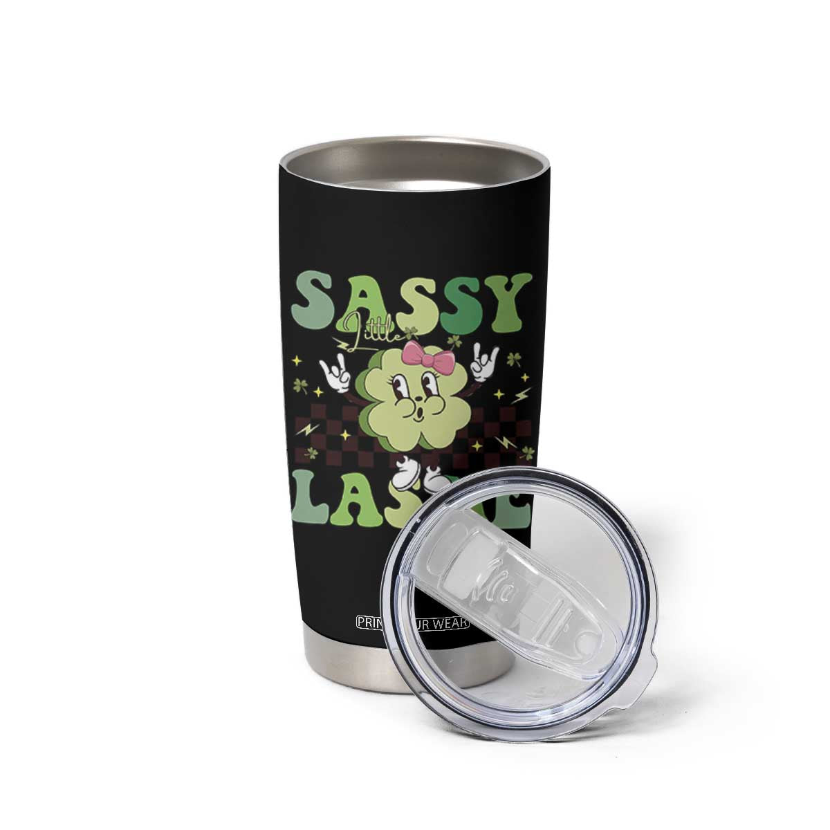 Funny St Patrick's Day Sassy Little Lassie Tumbler Cup Retro Groovy Clover TS11 Print Your Wear