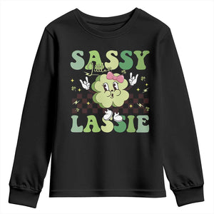 Funny St Patrick's Day Sassy Little Lassie Youth Sweatshirt Retro Groovy Clover TS11 Black Print Your Wear