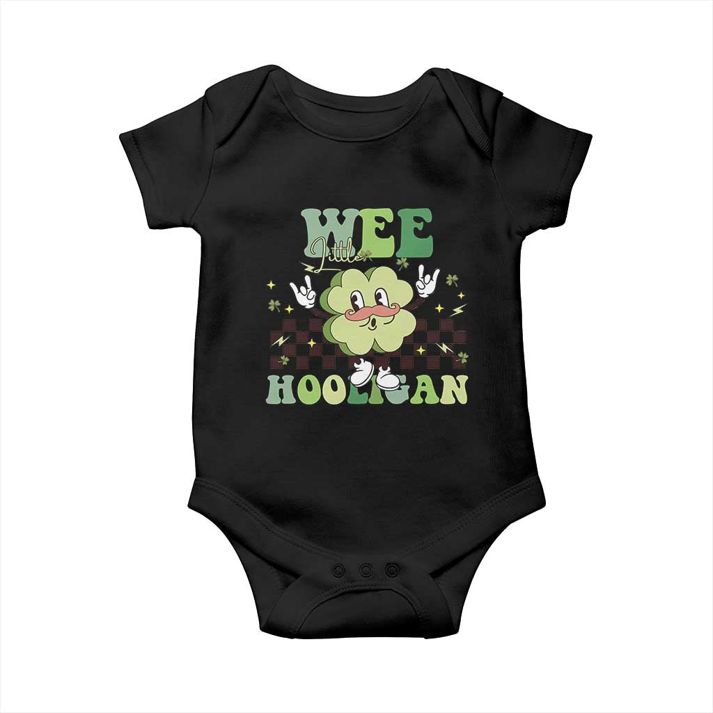 Funny St Patrick's Day Wee Little Hooligan Baby Onesie Retro Groovy Clover TS11 Black Print Your Wear