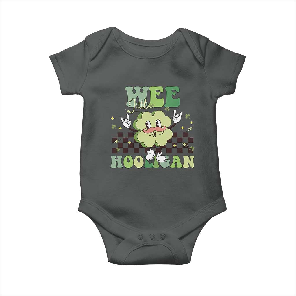 Funny St Patrick's Day Wee Little Hooligan Baby Onesie Retro Groovy Clover TS11 Dark Heather Print Your Wear