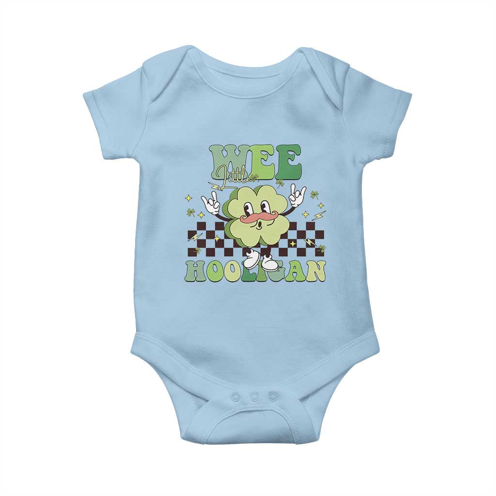 Funny St Patrick's Day Wee Little Hooligan Baby Onesie Retro Groovy Clover TS11 Light Blue Print Your Wear