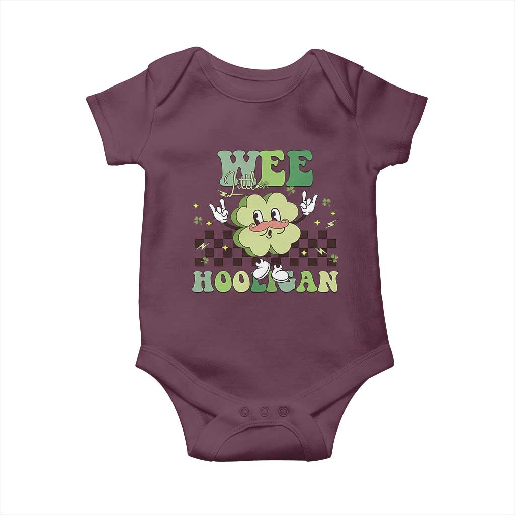 Funny St Patrick's Day Wee Little Hooligan Baby Onesie Retro Groovy Clover TS11 Maroon Print Your Wear