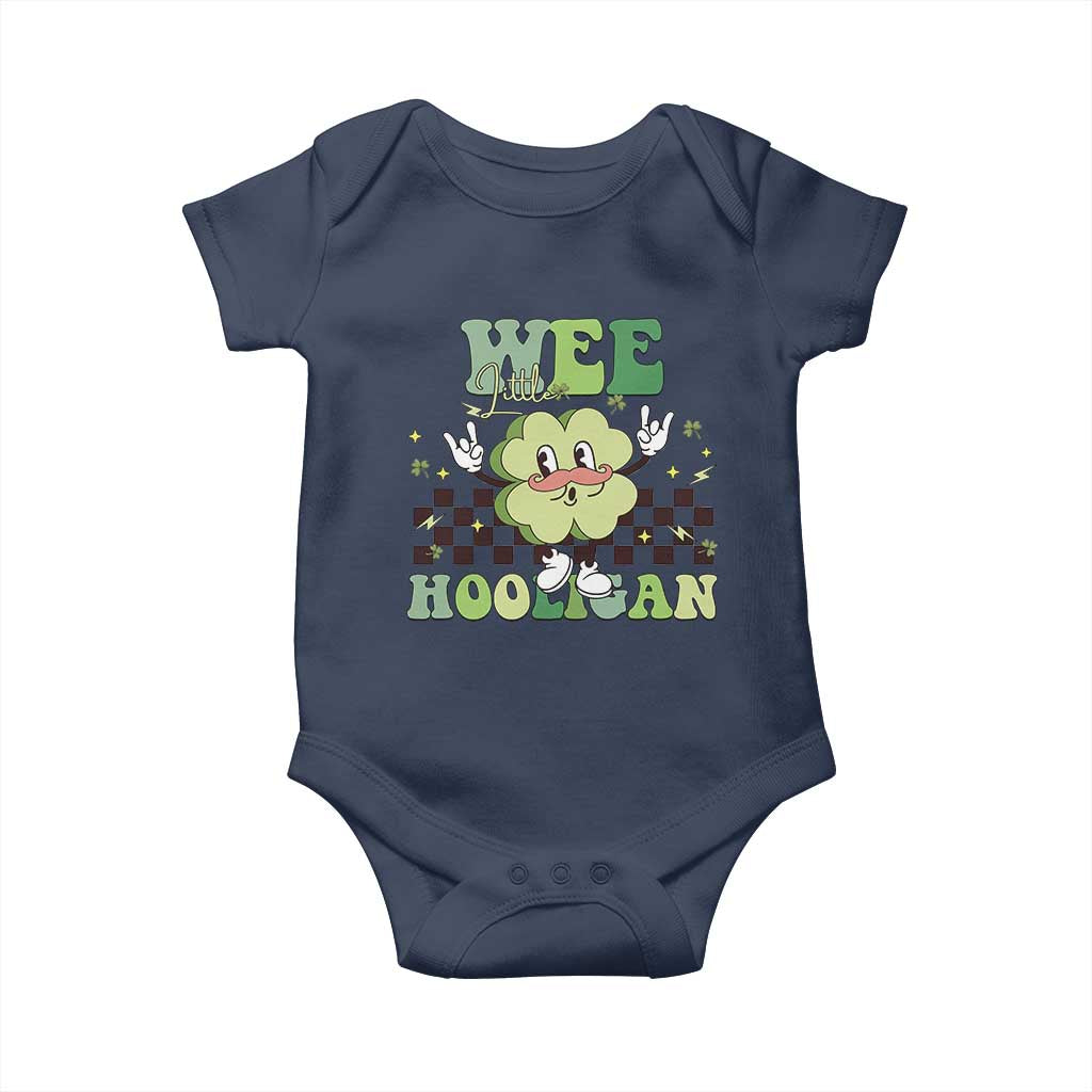 Funny St Patrick's Day Wee Little Hooligan Baby Onesie Retro Groovy Clover TS11 Navy Print Your Wear