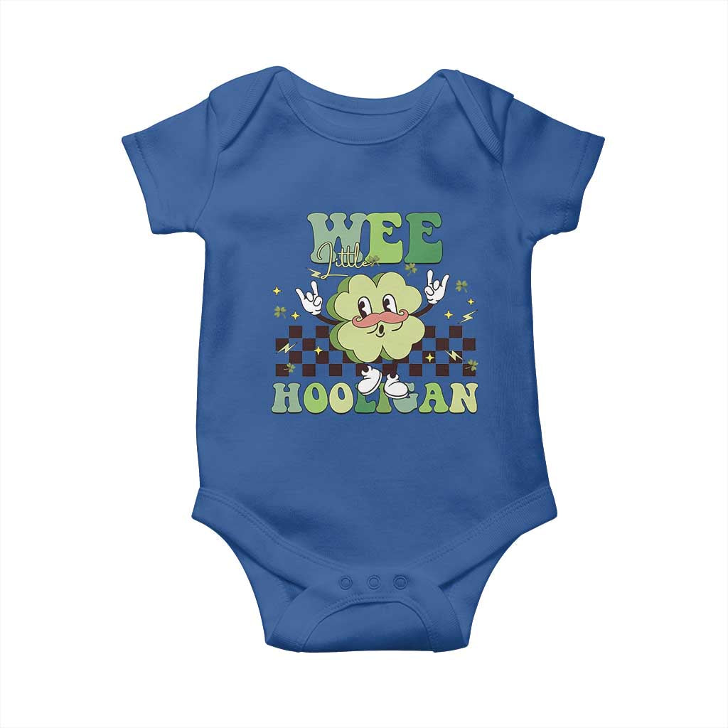Funny St Patrick's Day Wee Little Hooligan Baby Onesie Retro Groovy Clover TS11 Royal Blue Print Your Wear