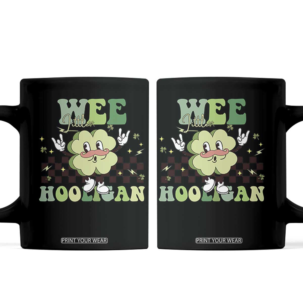 Funny St Patrick's Day Wee Little Hooligan Coffee Mug Retro Groovy Clover TS11 Black Print Your Wear