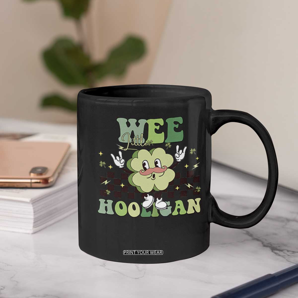 Funny St Patrick's Day Wee Little Hooligan Coffee Mug Retro Groovy Clover TS11 Print Your Wear