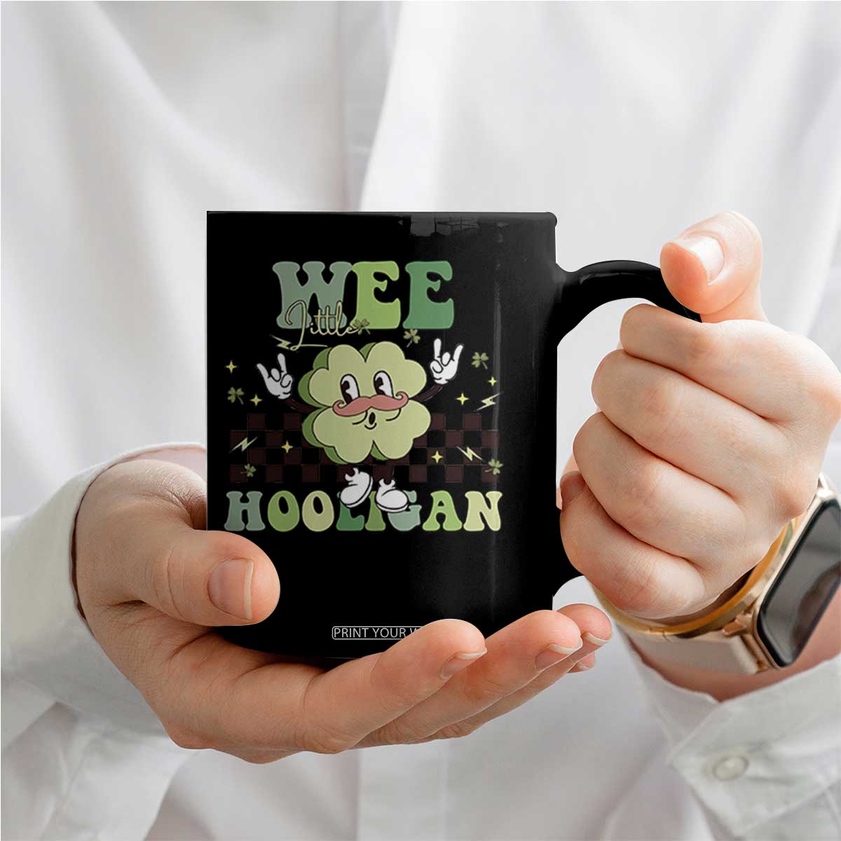 Funny St Patrick's Day Wee Little Hooligan Coffee Mug Retro Groovy Clover TS11 Print Your Wear