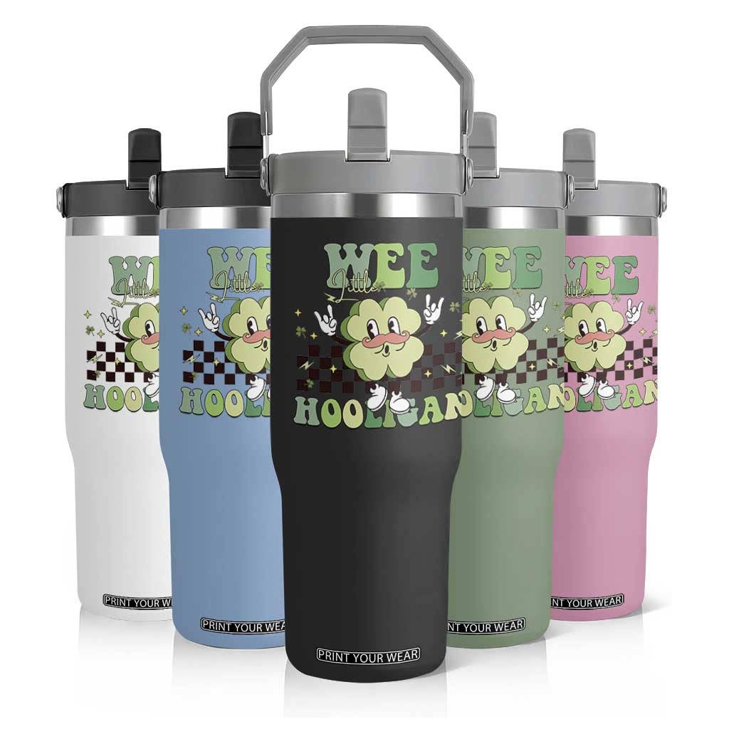 Funny St Patrick's Day Wee Little Hooligan Flip Straw Tumbler Retro Groovy Clover TS11 Print Your Wear