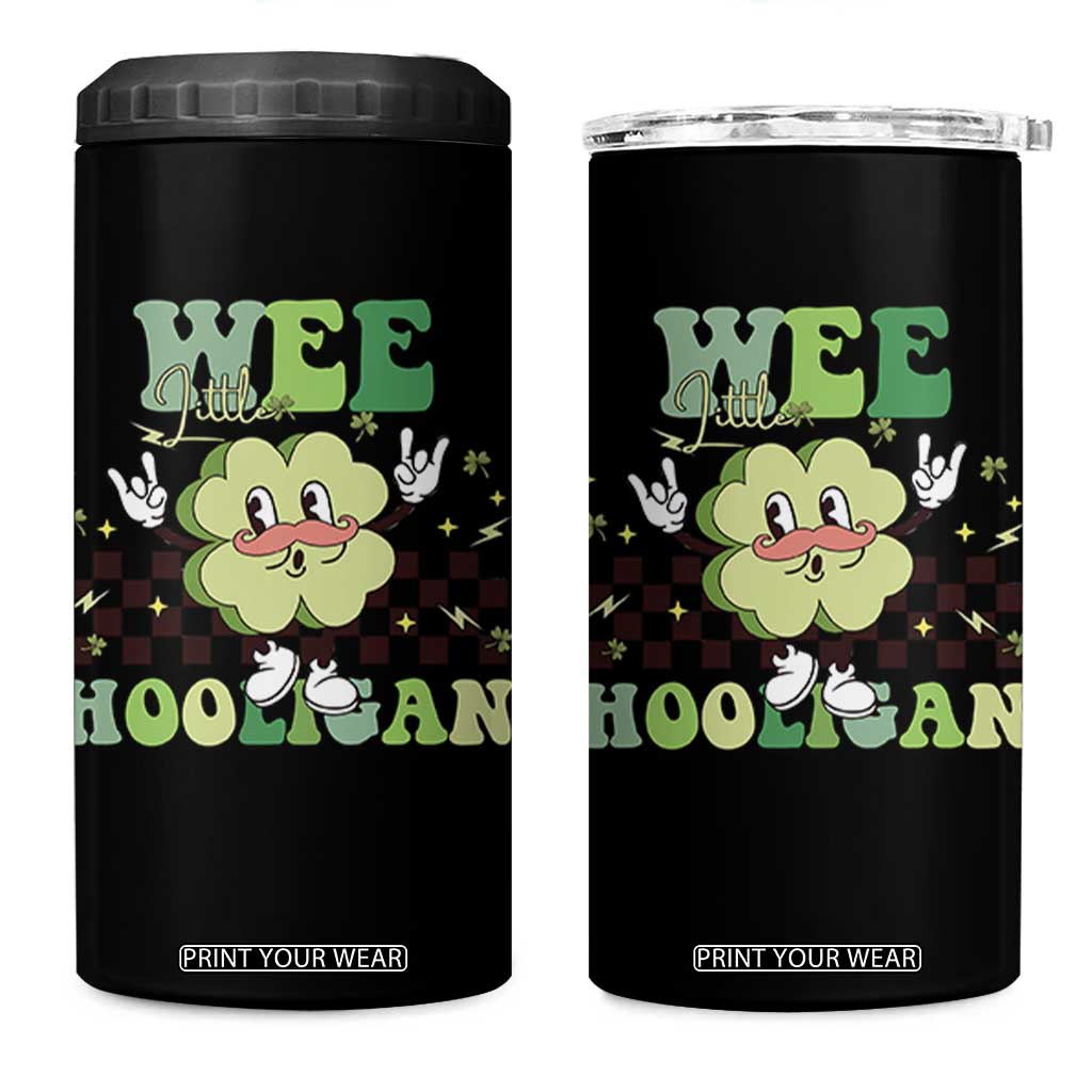 Funny St Patrick's Day Wee Little Hooligan 4 in 1 Can Cooler Tumbler Retro Groovy Clover TS11 One Size: 16 oz Black Print Your Wear