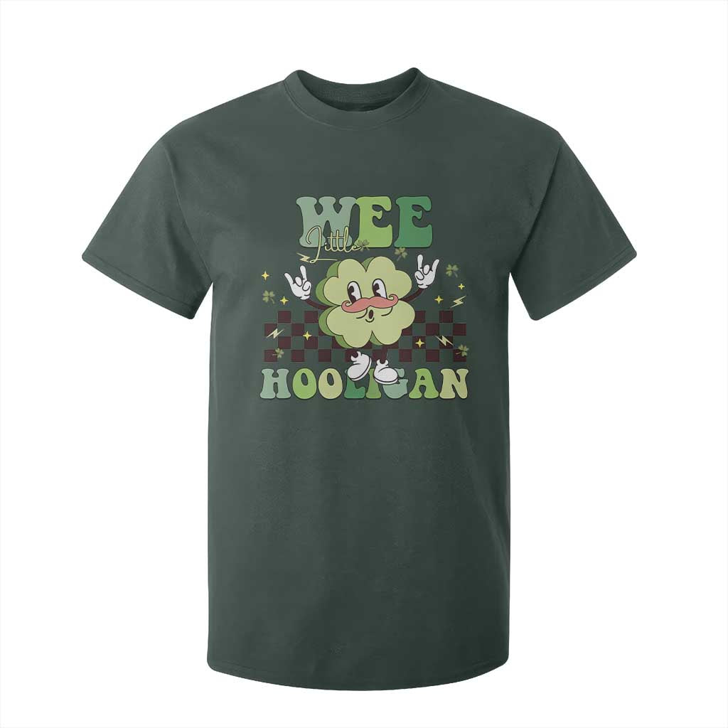 Funny St Patrick's Day Wee Little Hooligan T Shirt For Kid Retro Groovy Clover TS11 Dark Forest Green Print Your Wear