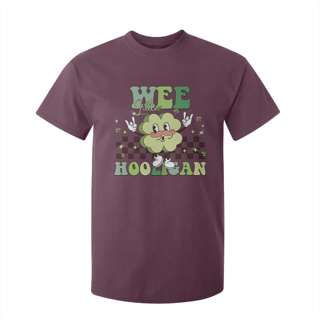 Funny St Patrick's Day Wee Little Hooligan T Shirt For Kid Retro Groovy Clover TS11 Maroon Print Your Wear