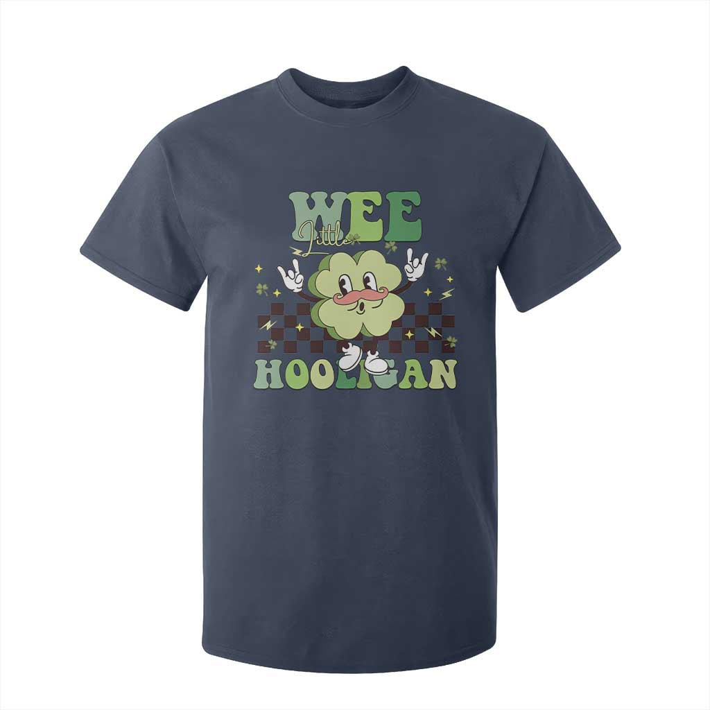 Funny St Patrick's Day Wee Little Hooligan T Shirt For Kid Retro Groovy Clover TS11 Navy Print Your Wear
