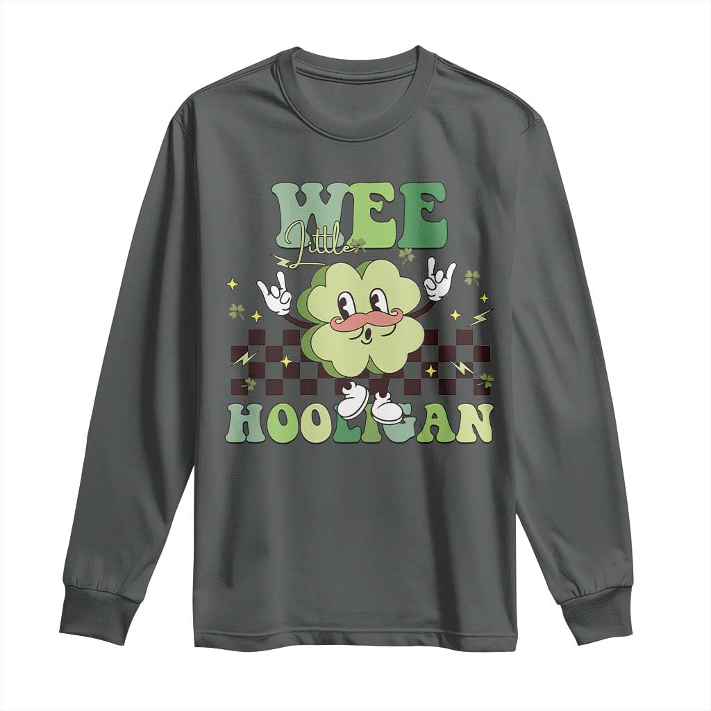 Funny St Patrick's Day Wee Little Hooligan Long Sleeve Shirt Retro Groovy Clover TS11 Dark Heather Print Your Wear