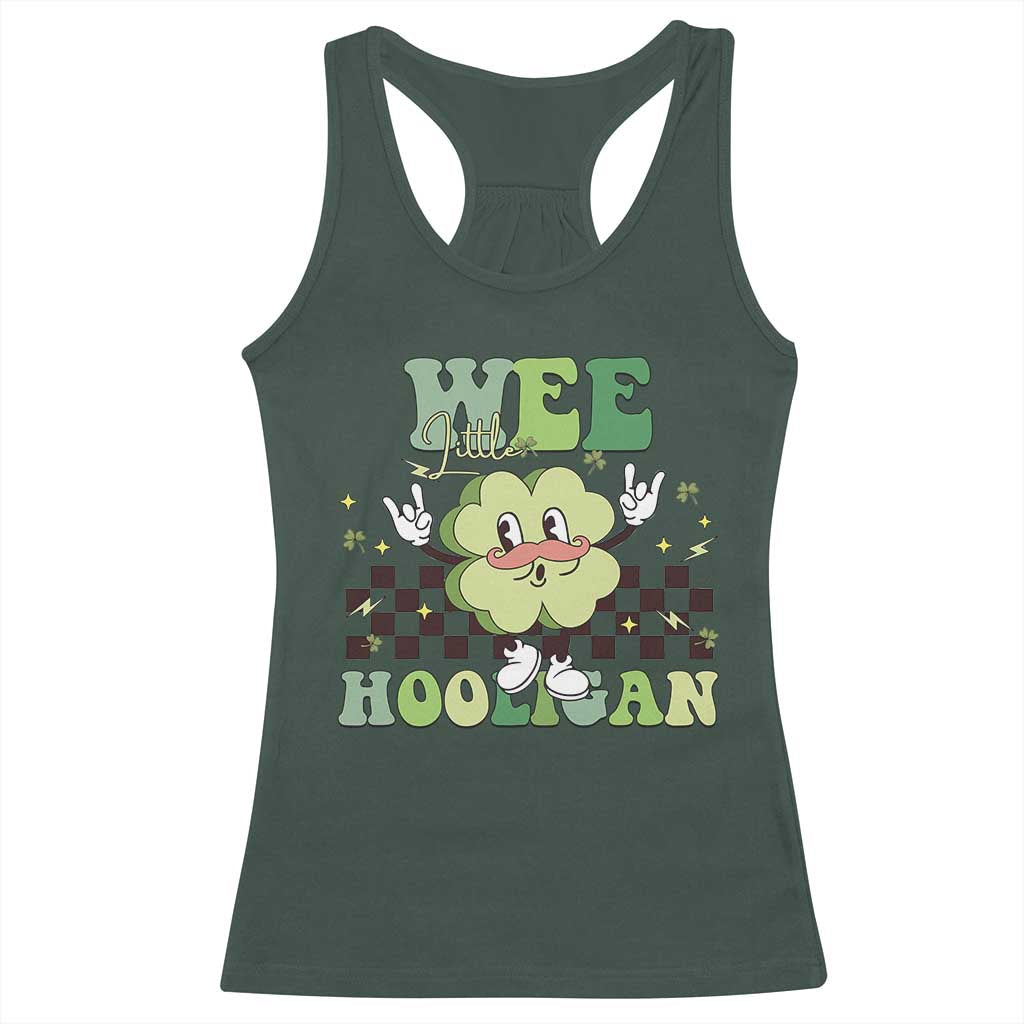 Funny St Patrick's Day Wee Little Hooligan Racerback Tank Top Retro Groovy Clover TS11 Dark Forest Green Print Your Wear