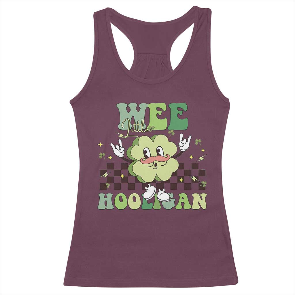 Funny St Patrick's Day Wee Little Hooligan Racerback Tank Top Retro Groovy Clover TS11 Maroon Print Your Wear