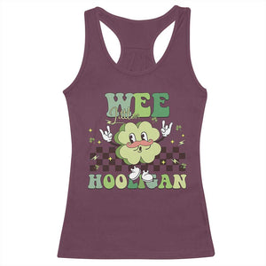 Funny St Patrick's Day Wee Little Hooligan Racerback Tank Top Retro Groovy Clover TS11 Maroon Print Your Wear