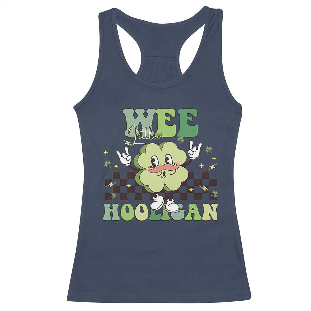 Funny St Patrick's Day Wee Little Hooligan Racerback Tank Top Retro Groovy Clover TS11 Navy Print Your Wear