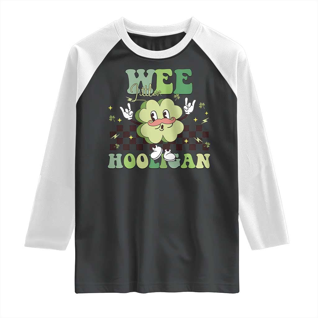 Funny St Patrick's Day Wee Little Hooligan Raglan Shirt Retro Groovy Clover TS11 Black White Print Your Wear