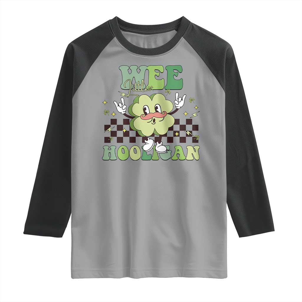 Funny St Patrick's Day Wee Little Hooligan Raglan Shirt Retro Groovy Clover TS11 Sport Gray Black Print Your Wear