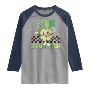 Funny St Patrick's Day Wee Little Hooligan Raglan Shirt Retro Groovy Clover TS11 Sport Gray Navy Print Your Wear