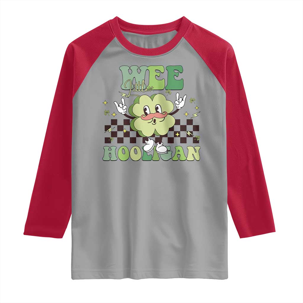 Funny St Patrick's Day Wee Little Hooligan Raglan Shirt Retro Groovy Clover TS11 Sport Gray Red Print Your Wear
