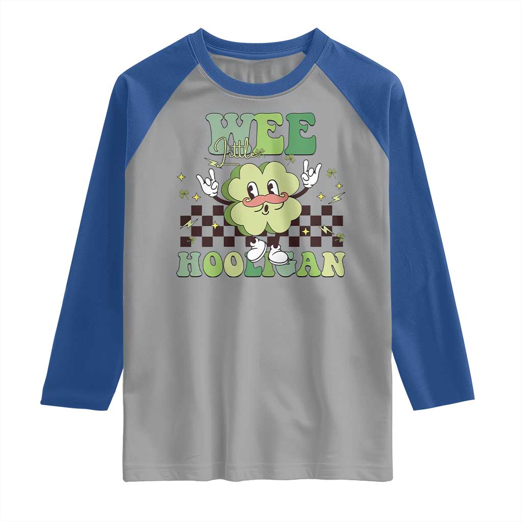 Funny St Patrick's Day Wee Little Hooligan Raglan Shirt Retro Groovy Clover TS11 Sport Gray Royal Print Your Wear