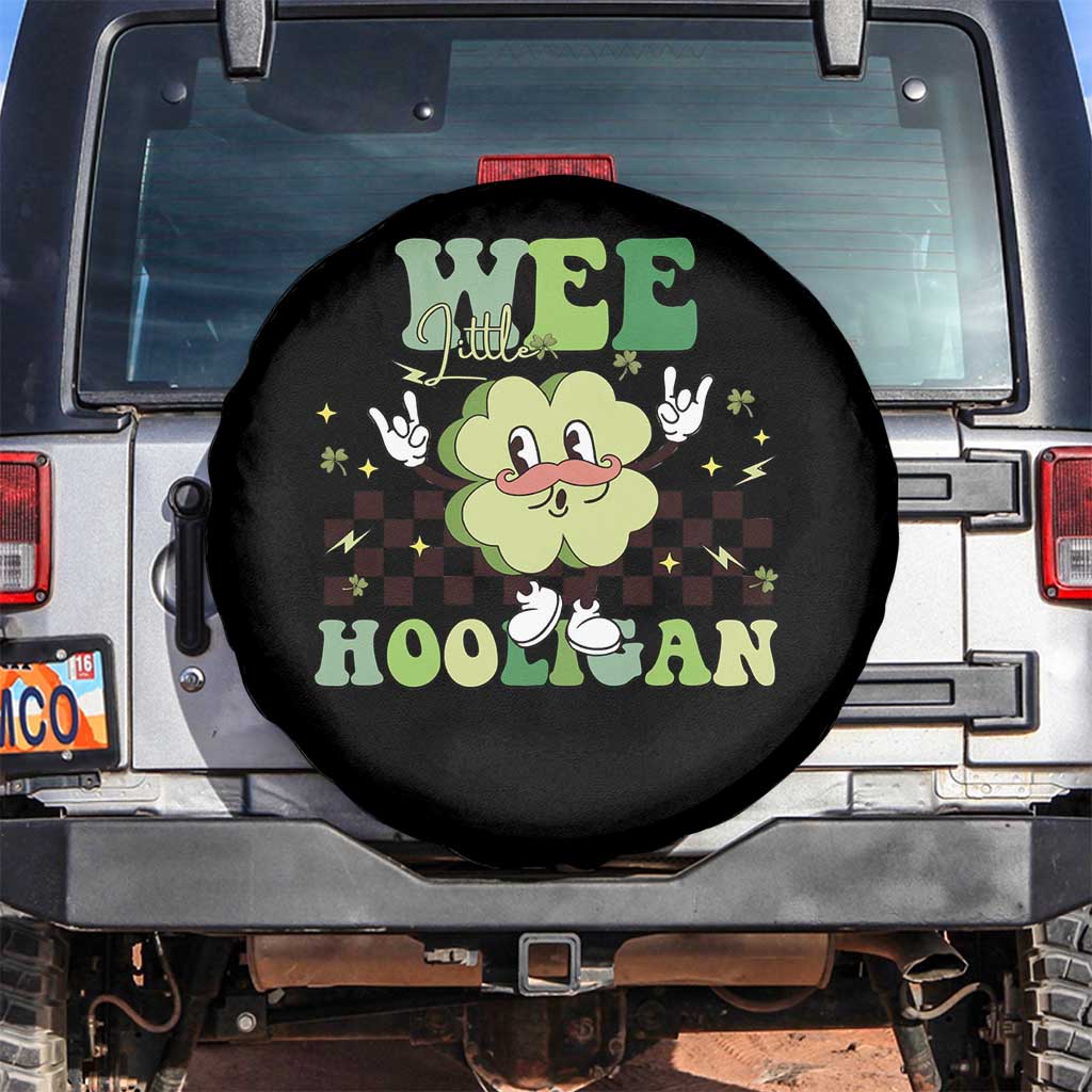 Funny St Patrick's Day Wee Little Hooligan Spare Tire Cover Retro Groovy Clover TS11 No hole Black Print Your Wear