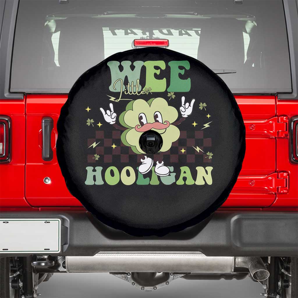 Funny St Patrick's Day Wee Little Hooligan Spare Tire Cover Retro Groovy Clover TS11 Black Print Your Wear