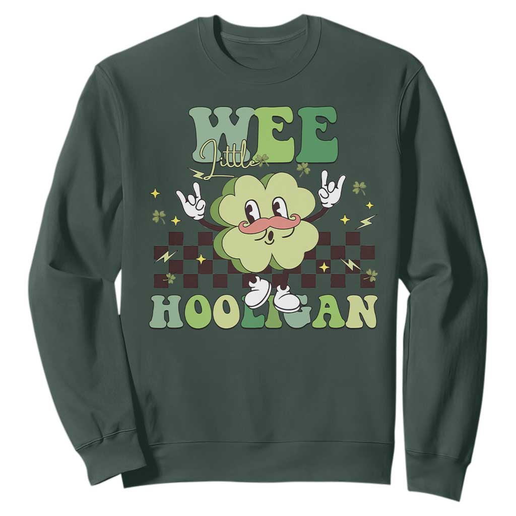 Funny St Patrick's Day Wee Little Hooligan Sweatshirt Retro Groovy Clover TS11 Dark Forest Green Print Your Wear