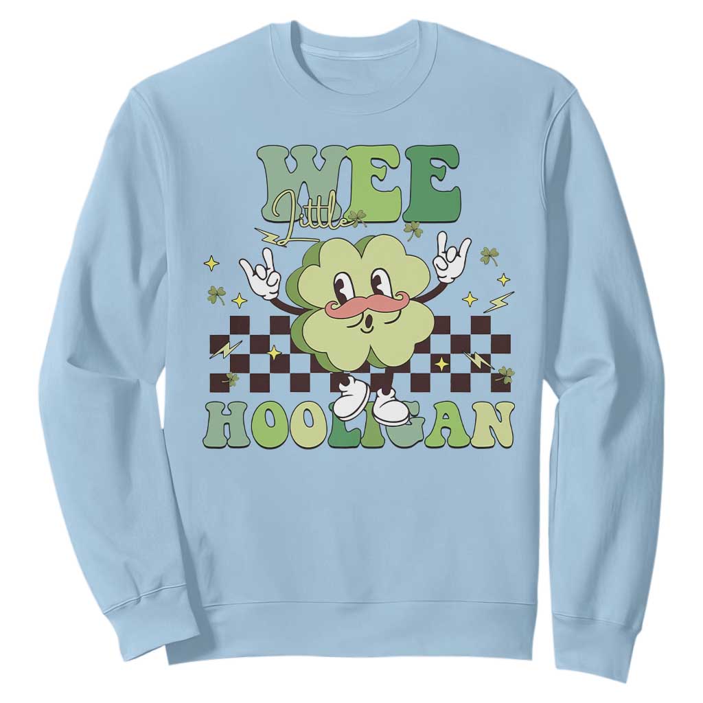 Funny St Patrick's Day Wee Little Hooligan Sweatshirt Retro Groovy Clover TS11 Light Blue Print Your Wear