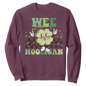 Funny St Patrick's Day Wee Little Hooligan Sweatshirt Retro Groovy Clover TS11 Maroon Print Your Wear