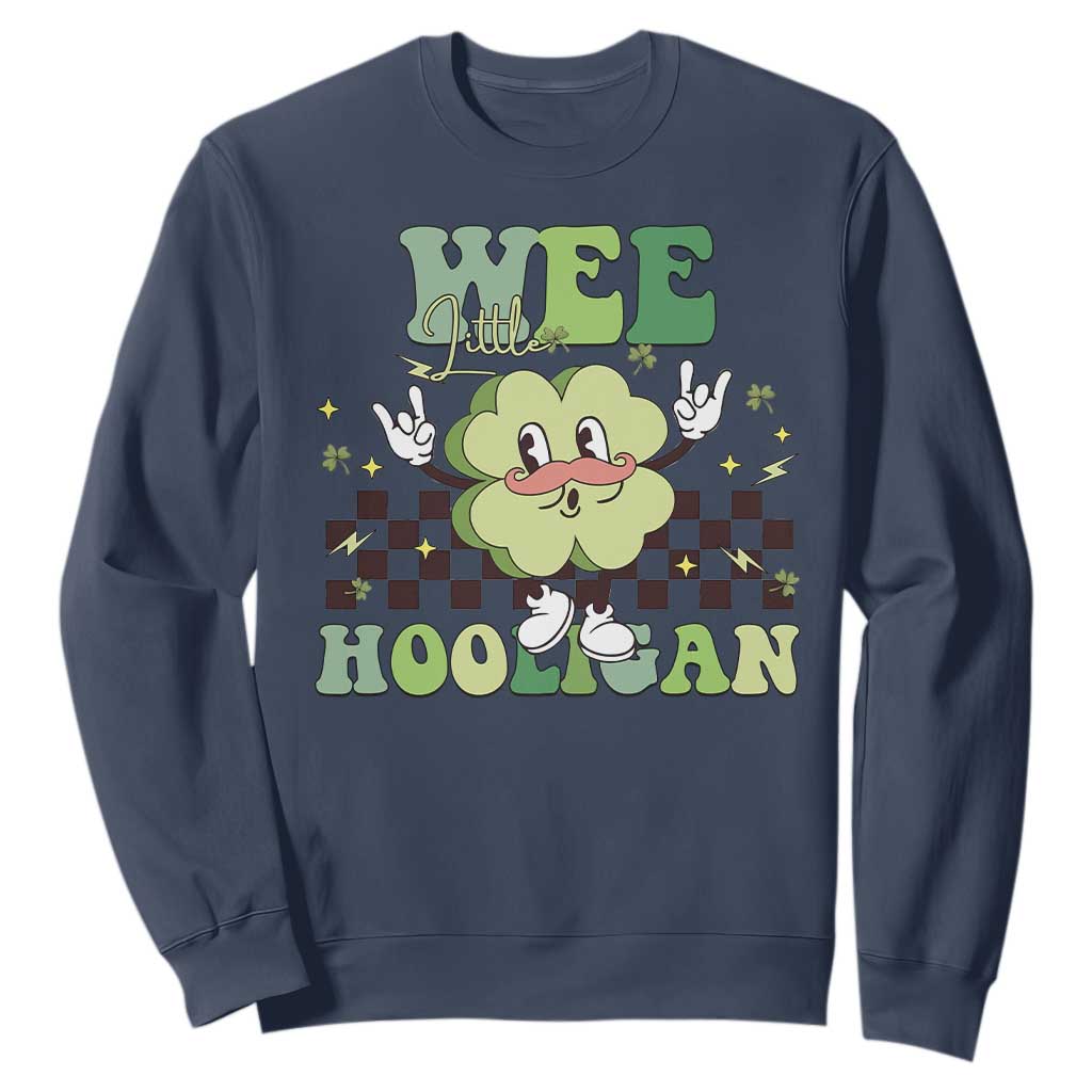 Funny St Patrick's Day Wee Little Hooligan Sweatshirt Retro Groovy Clover TS11 Navy Print Your Wear