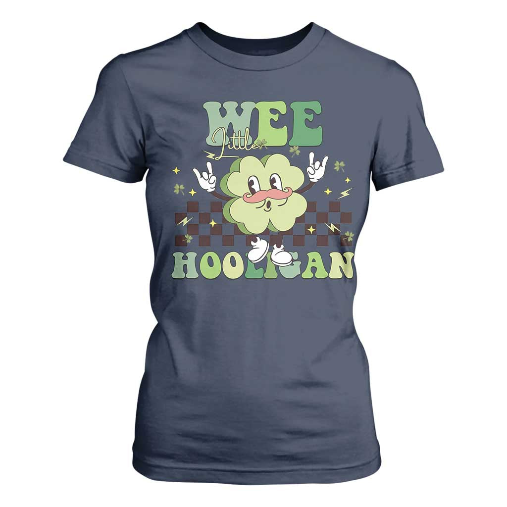 Funny St Patrick's Day Wee Little Hooligan T Shirt For Women Retro Groovy Clover TS11 Navy Print Your Wear