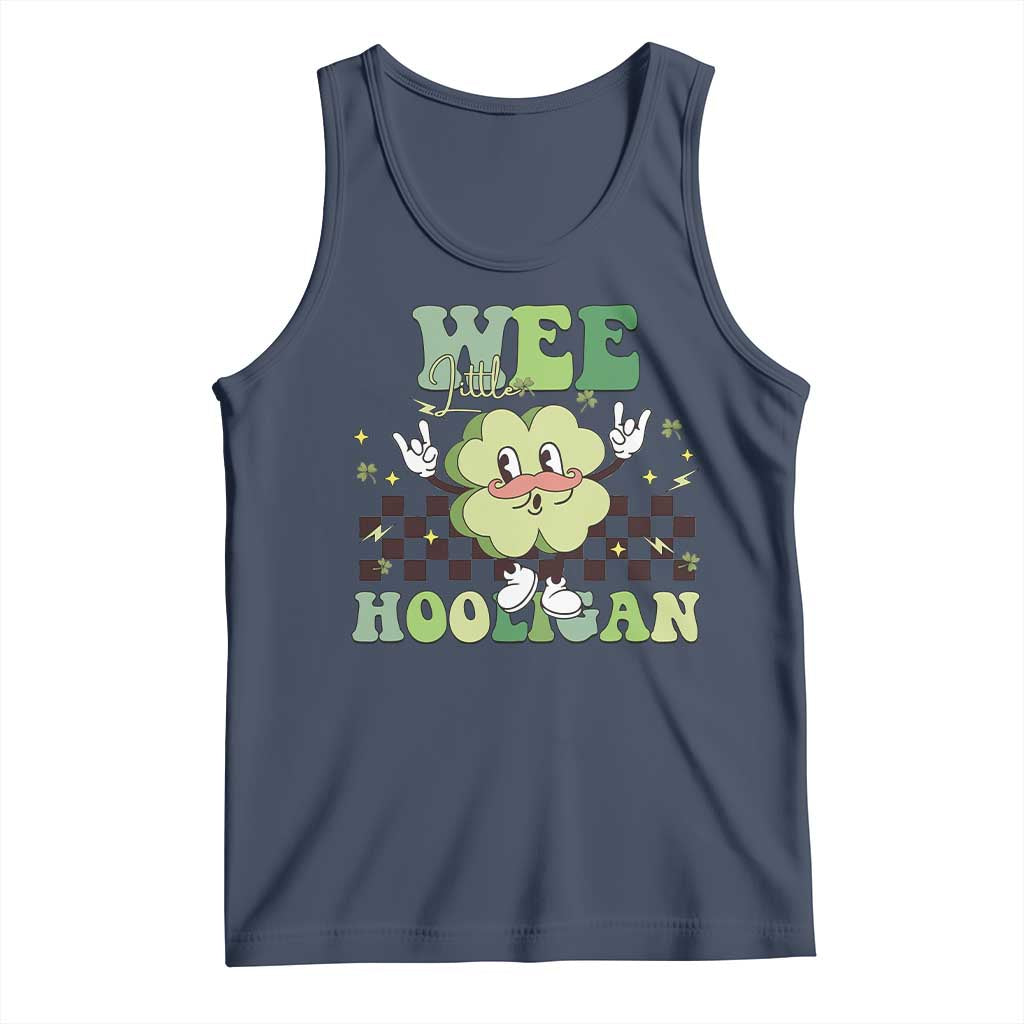 Funny St Patrick's Day Wee Little Hooligan Tank Top Retro Groovy Clover TS11 Navy Print Your Wear